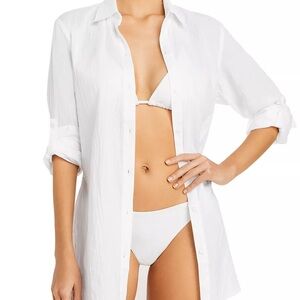Tommy Bahama Crinkle Boyfriend Shirt Swim Cover-Up White